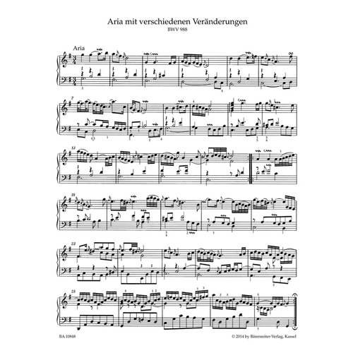 骑熊士原版 巴赫 哥德堡变奏曲BWV988 钢琴独奏带指法 Bach Goldberg Variations BWV 988 BA10848 - 图1