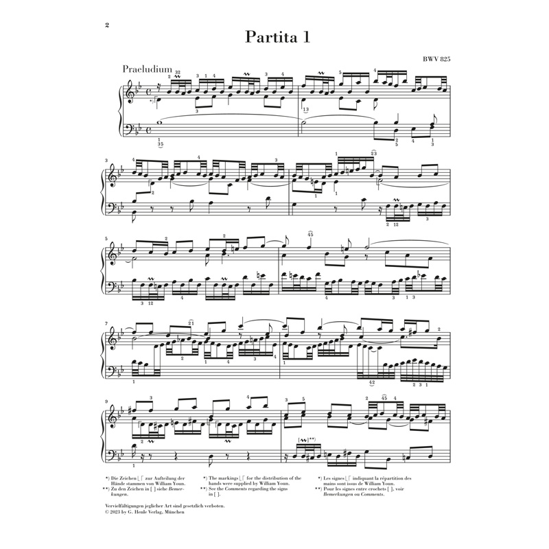 亨乐原版 巴赫 帕蒂塔 降B大调第一组曲BWV825 Bach Partita no.1 B flat major BWV 825 HN1651 - 图1