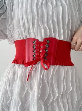 夏季黑色弹力松紧ins潮宽腰带