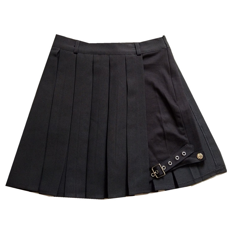 新月大码黑暗系朋克jk百褶裙短裙女春夏季大码胖mm绑腿环不规则半身裙裤裙3