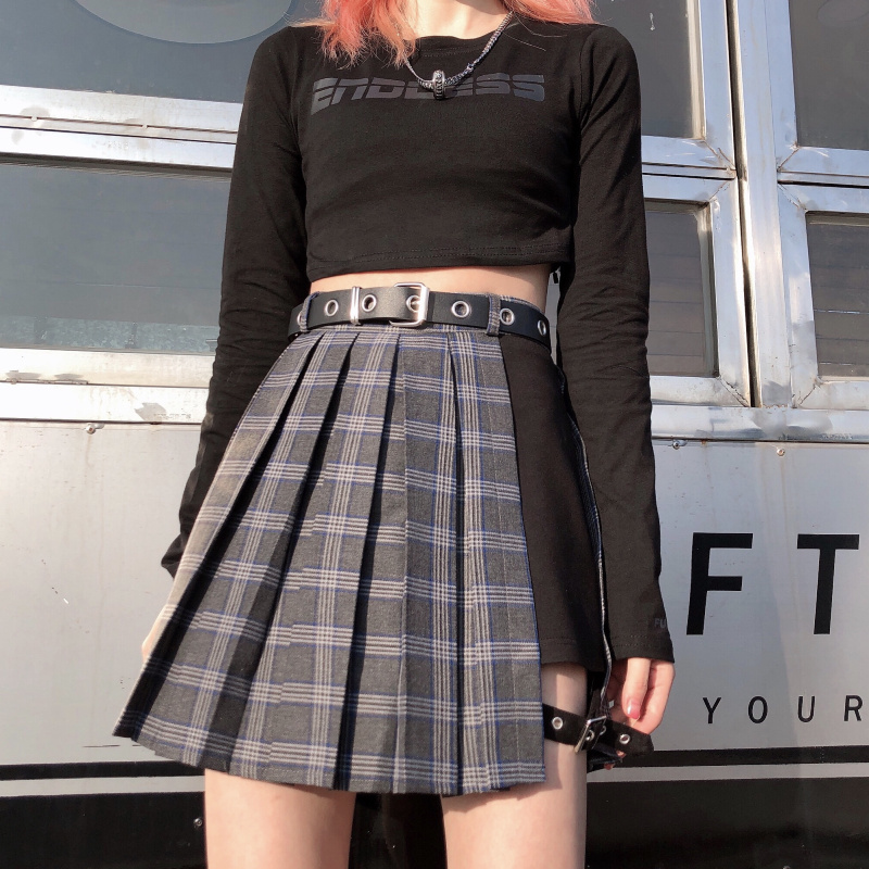 新月大码黑暗系朋克jk百褶裙短裙女春夏季大码胖mm绑腿环不规则半身裙裤裙2