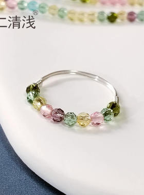 纯手工999足银戒指女糖果碧玺色仙女ins风细款少女心闺蜜礼物轻奢