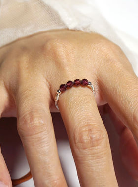 超细999银戒指女石榴石守护爱情