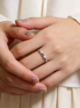 转运珠银戒指999胖手大号女简约