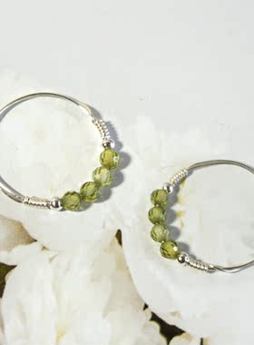 【招财增运】原创手工999足银戒指女绿橄榄石胖手大号小指尾戒