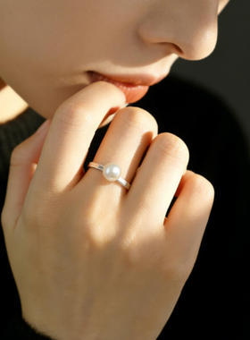 999足银手工珍珠戒指简约显白