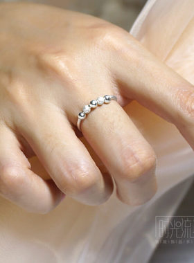 转运珠银戒指999胖手大号女简约