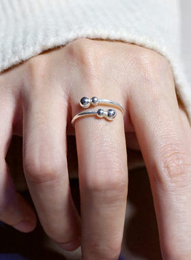 银戒指女999转运珠手大号开口