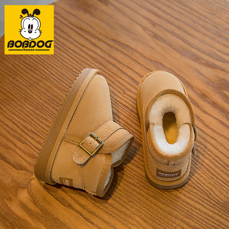 巴布豆儿童雪地靴真皮男童棉鞋加绒加厚冬季女童短靴保暖东北大棉,淘宝优惠券,粉丝福利购,淘宝优惠卷