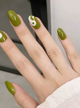 24pcs/box Press On Nails Almond Tai Chi White and Black Wear