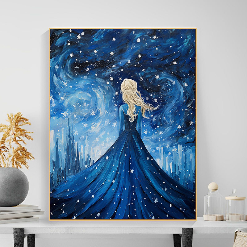 diy数字彩油画艾莎公主动漫冰雪奇缘抽象手绘油画填充画画丙烯画