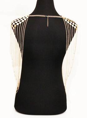 欧美时尚配饰项链 潮范个性夸张重金属质感流苏双肩链身体链