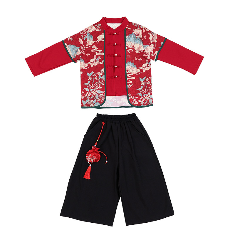 男童加绒汉服拜年服秋冬季儿童女童宝宝红色喜庆新年衣服唐装童装 - 图3