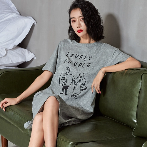 Пижама, хлопковая длинная юбка, тонкое летнее длинное платье, средней длины, большой размер, короткий рукав