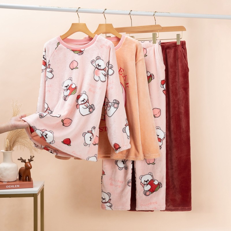 秋冬季加绒女上衣冬款珊瑚绒睡衣 秋泓齐锦上茂睡衣/家居服套装