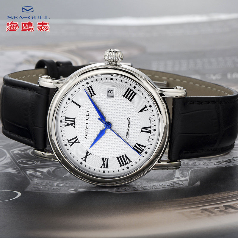 正品海鸥手表男士简约商务休闲皮带商务全自动机械表男表819.368