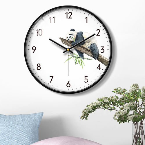 儿童挂钟熊猫钟表客厅家用卡通卧室静音电子挂表现代简约挂墙装饰 - 图2