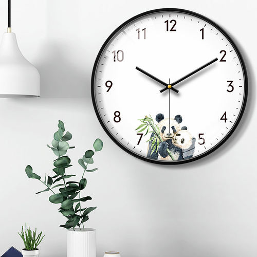 儿童挂钟熊猫钟表客厅家用卡通卧室静音电子挂表现代简约挂墙装饰 - 图0