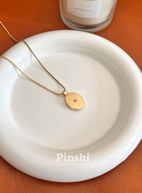 法式高级天然贝母椭圆吊坠项链