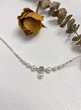 海蓝宝施家珍珠S925纯银渐变项链