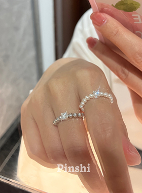 S925银锆钻进口施家珍珠轻奢戒指