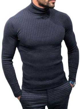 外贸男装2023秋新款高领黑色针织衫长袖毛衣打底衫men's knitwear