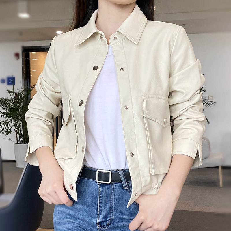 春季2022春装新款长袖翻领潮皮夹克 枫朵皮衣