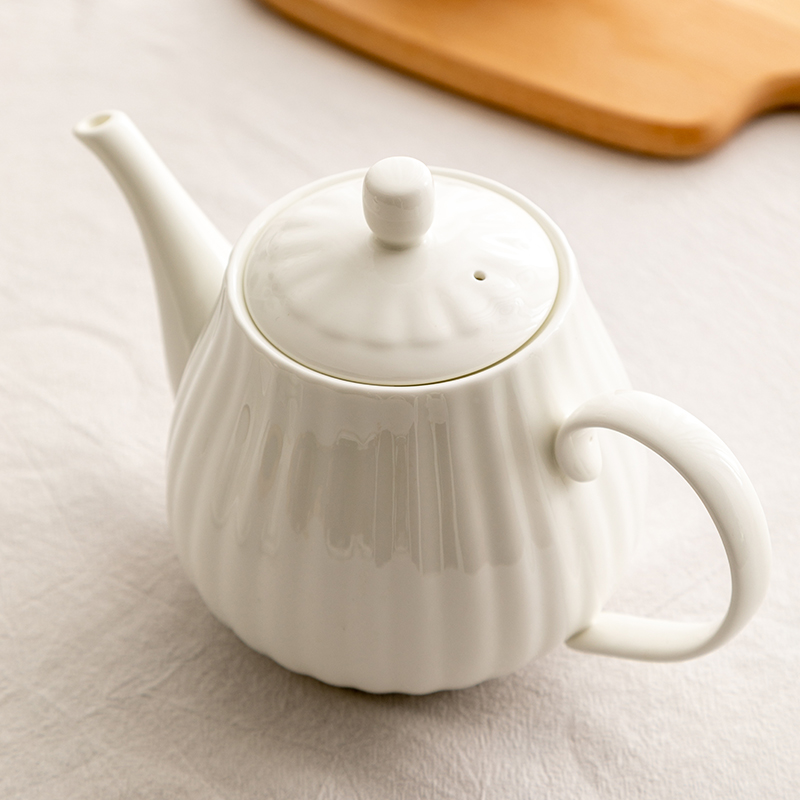 创意白色家用骨瓷咖啡壶泡茶壶陶瓷大号茶壶沏茶壶带过滤白瓷茶具-图2