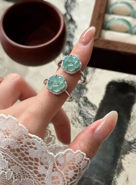 新中式天然蓝水翡翠梅花开口可调