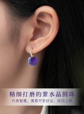天然紫水晶耳饰乌拉圭紫色耳环女s925纯银耳挂九紫离火宝石耳坠