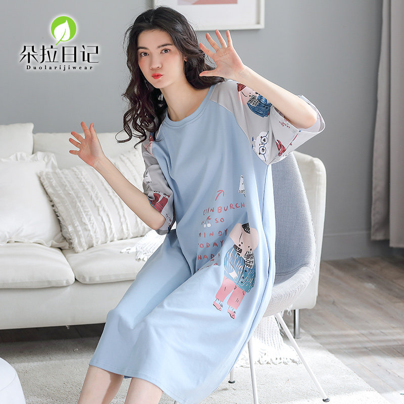短袖睡裙夏季可爱宽松学生夏中裙 朵拉日记睡裙