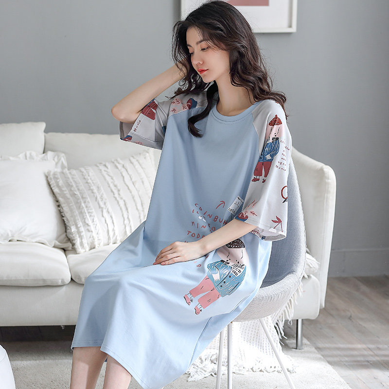 短袖睡裙夏季可爱宽松学生夏中裙 朵拉日记睡裙