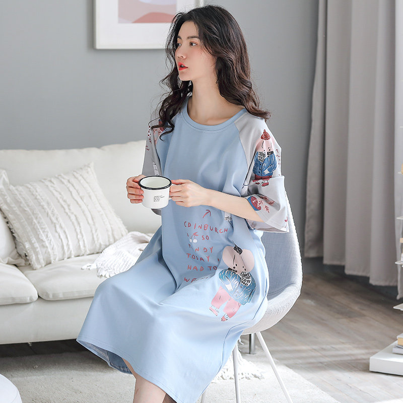 短袖睡裙夏季可爱宽松学生夏中裙 朵拉日记睡裙