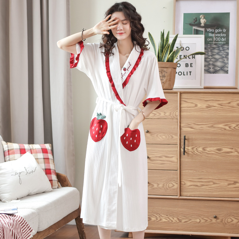 夏季纯棉系带可爱短袖长款日式睡袍 朵拉日记睡袍/浴袍