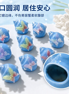 爆款彩蝶装饰寄居蟹壳蓝色闪粉天然海螺寄居蟹换缸造景专用替换壳