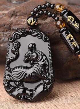 十二生肖黑曜石男女新中式国风串珠佛珠项链毛衣链配饰唐装挂件潮