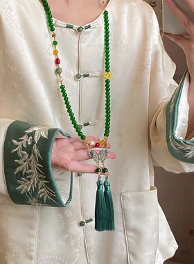 搭配中国风唐装汉服棉麻配饰珍珠项链长款串珠毛衣链女新中式流苏