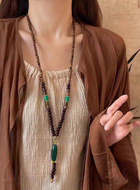 国风唐装汉服棉麻配饰挂件项链长款佛珠毛衣链男女新中式潮高级感