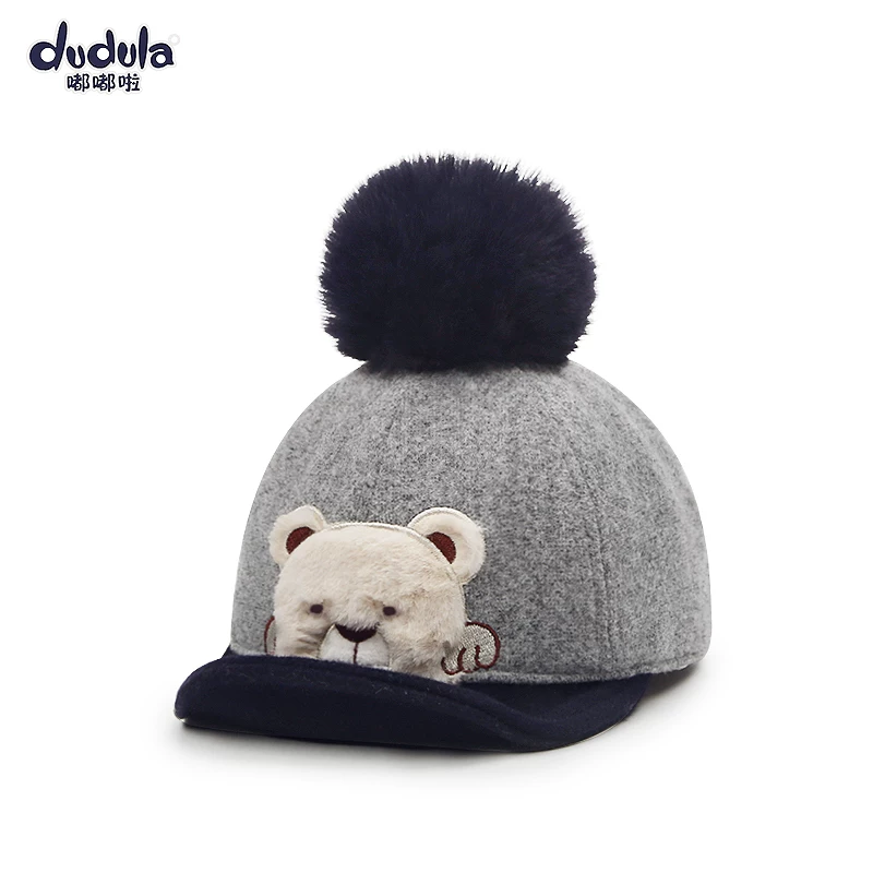 嘟嘟啦 Woolen demi-season children's windproof keep warm baby cap, 1-5 years