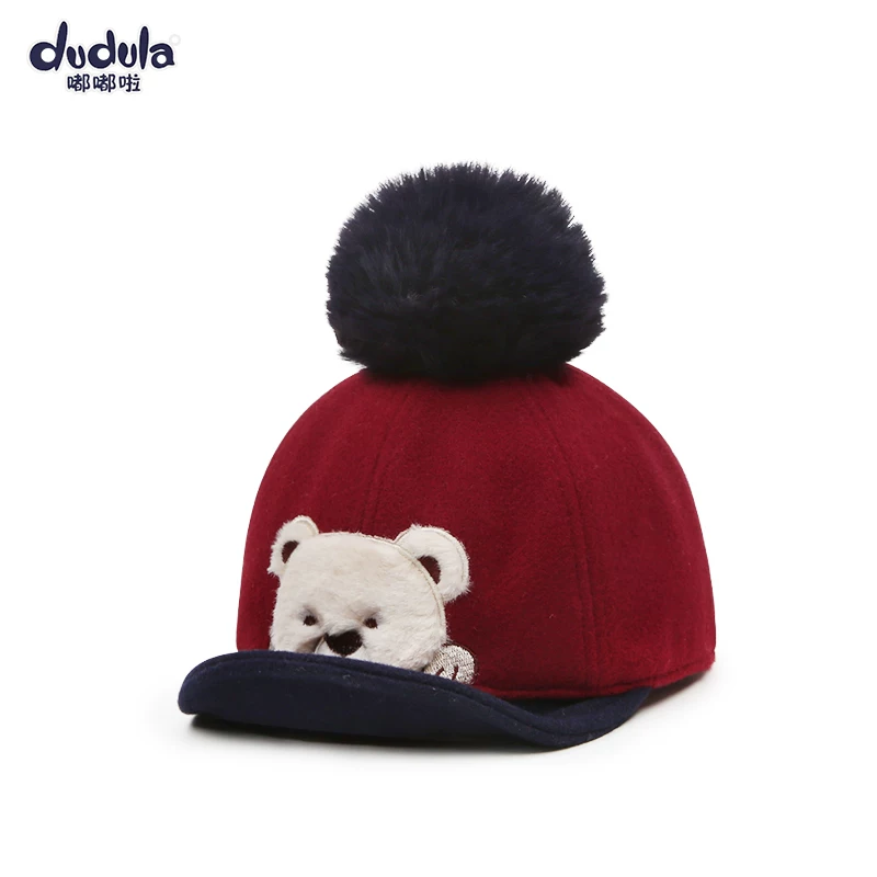 嘟嘟啦 Woolen demi-season children's windproof keep warm baby cap, 1-5 years