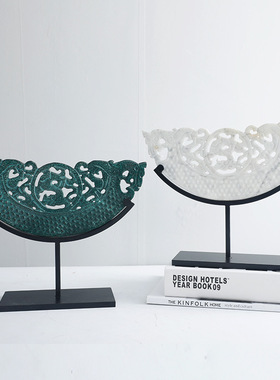 新中式风镂空雕刻酒柜样板房软装