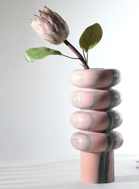 现代简约家居装饰爵士白螺纹大理石花瓶摆件客厅茶几餐桌花器摆设