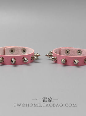 铆钉朋克粉色皮铆钉手环腕带手链