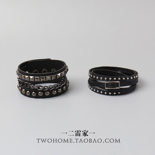 甜酷暗黑风叠戴多层朋克风链条手镯哥特风辣妹铆钉腕带手环配饰品 - 图2