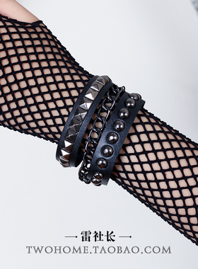 哥特链条铆钉腕带手环渔网长袖套
