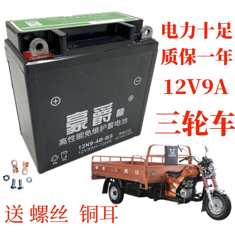 豪爵龙12N9-4B-1摩托车正三轮车150 175电瓶蓄电池12V9AH 男士125 - 图1