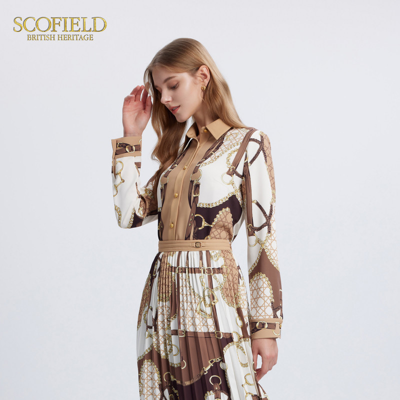 Scofield女装复古窗格纹链条印花雪纺衫时尚撞色衬衫上衣秋季衬衣,淘宝优惠券,粉丝福利购,淘宝优惠卷