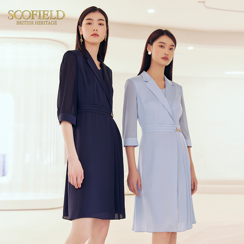 Scofield女装夏季简约通勤商务优雅高腰显瘦中长裙连衣裙西装裙 - 图2