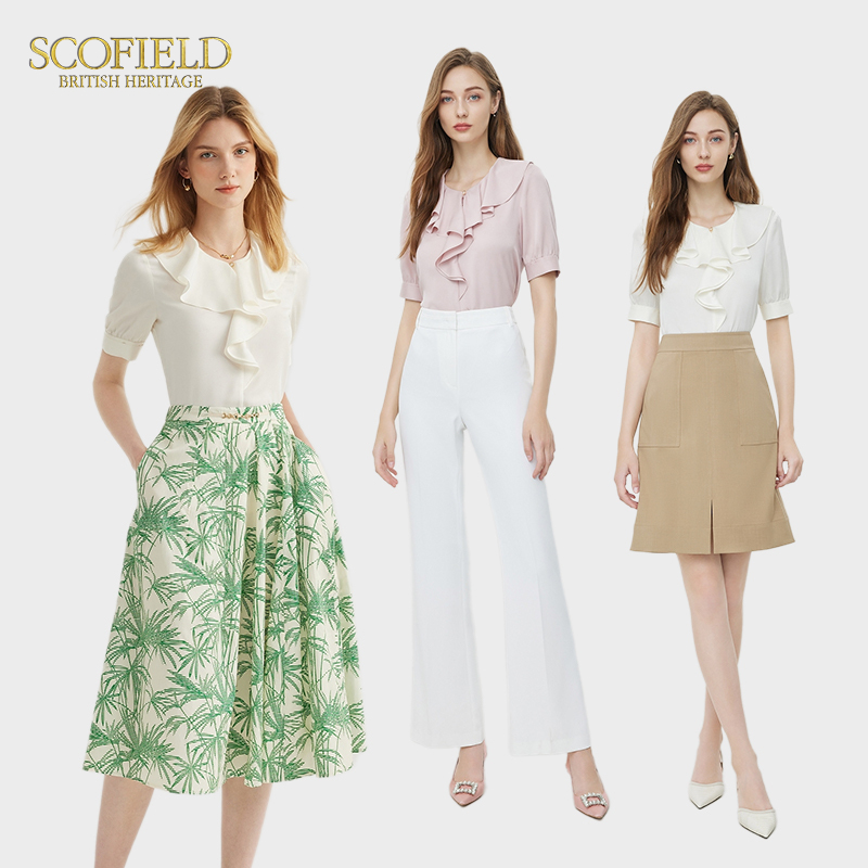 Scofield女装休闲简约荷叶领衬衫优雅通勤垂坠感衬衣夏季新品