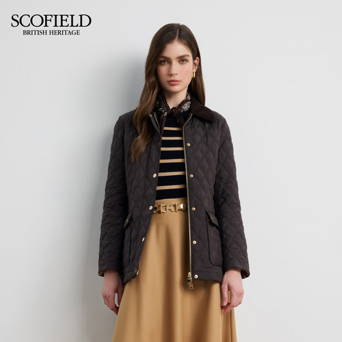 【3M新雪丽】Scofield女装灯芯绒领拼接菱格棉服外套2025秋冬新品 - 图0